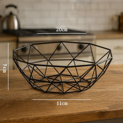 Fruteira Geométrica de Ferro Preto – Design Moderno e Resistente para Decorar e Organizar sua Mesa