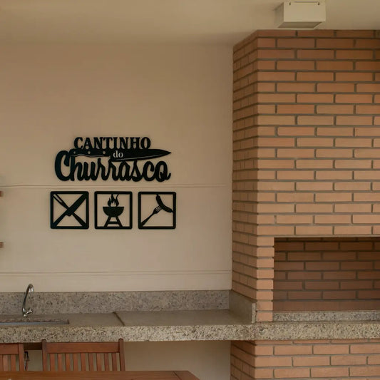 Placa Decorativa Cantinho do Churrasco em MDF – Design Moderno para Área Gourmet