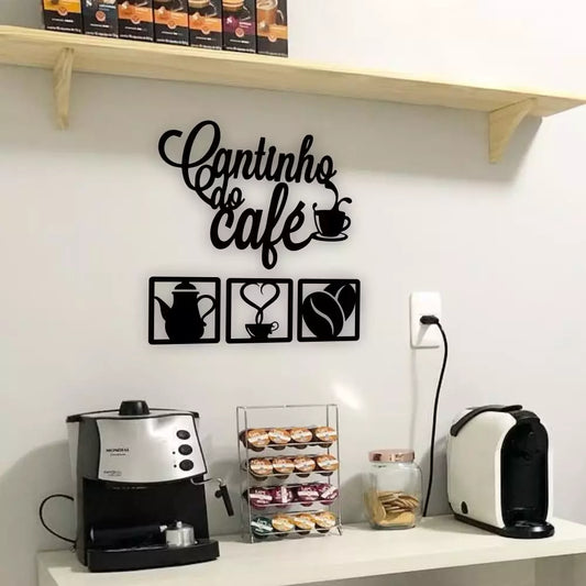 Kit Cantinho do Café 4 Peças 30cm MDF - Decoração Cozinha/ Studio