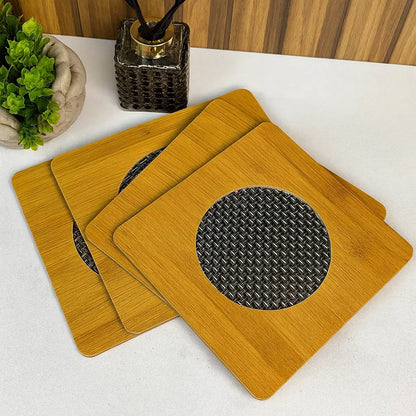 Kit 4 Sousplats Octogonais de Bambu com Detalhe em Fibra Sintética – Jogo Americano Rústico e Elegante