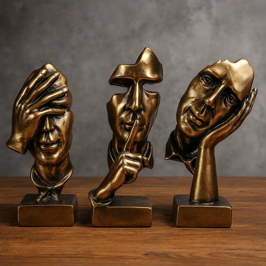 Trio de Estatuetas Abstratas – Pensador, Silêncio e Meditação