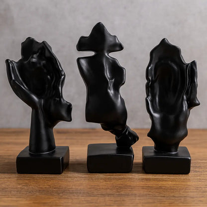 Trio de Estatuetas Abstratas – Pensador, Silêncio e Meditação